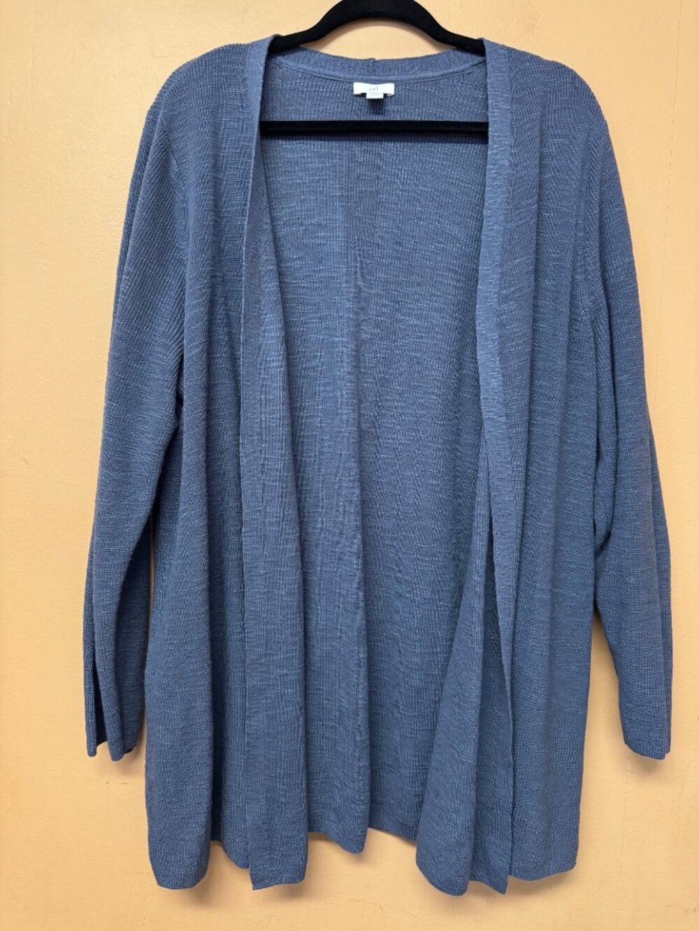J Jill Women's Linen 2XL Gunmetal Blue Long Sleeve Open Cardigan Sweater Blue